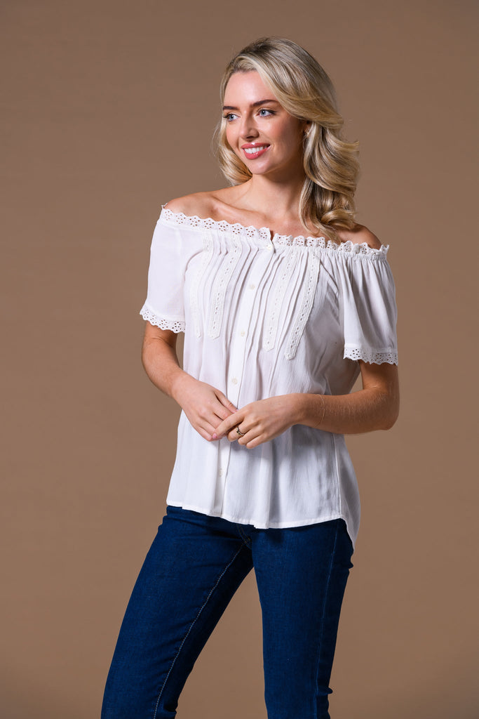 Buttoned Embroidered Blouse-Tops-Paco