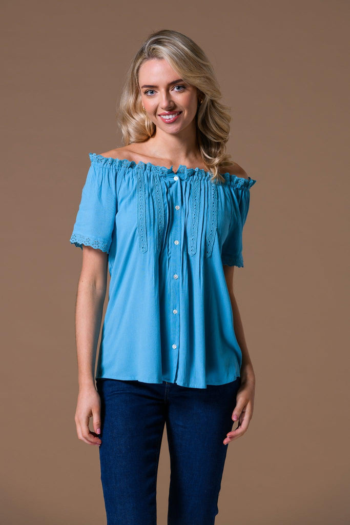 Buttoned Embroidered Blouse-Tops-Paco