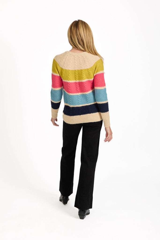 Cable-Knit Colour Block Jumper Blue SU-25MF-657-Knitwear-Paco