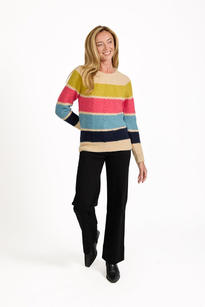 Cable-Knit Colour Block Jumper Blue SU-25MF-657-Knitwear-Paco