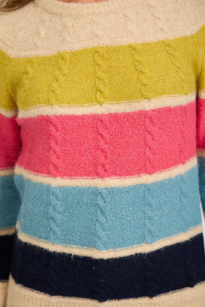Cable-Knit Colour Block Jumper Blue SU-25MF-657-Knitwear-Paco