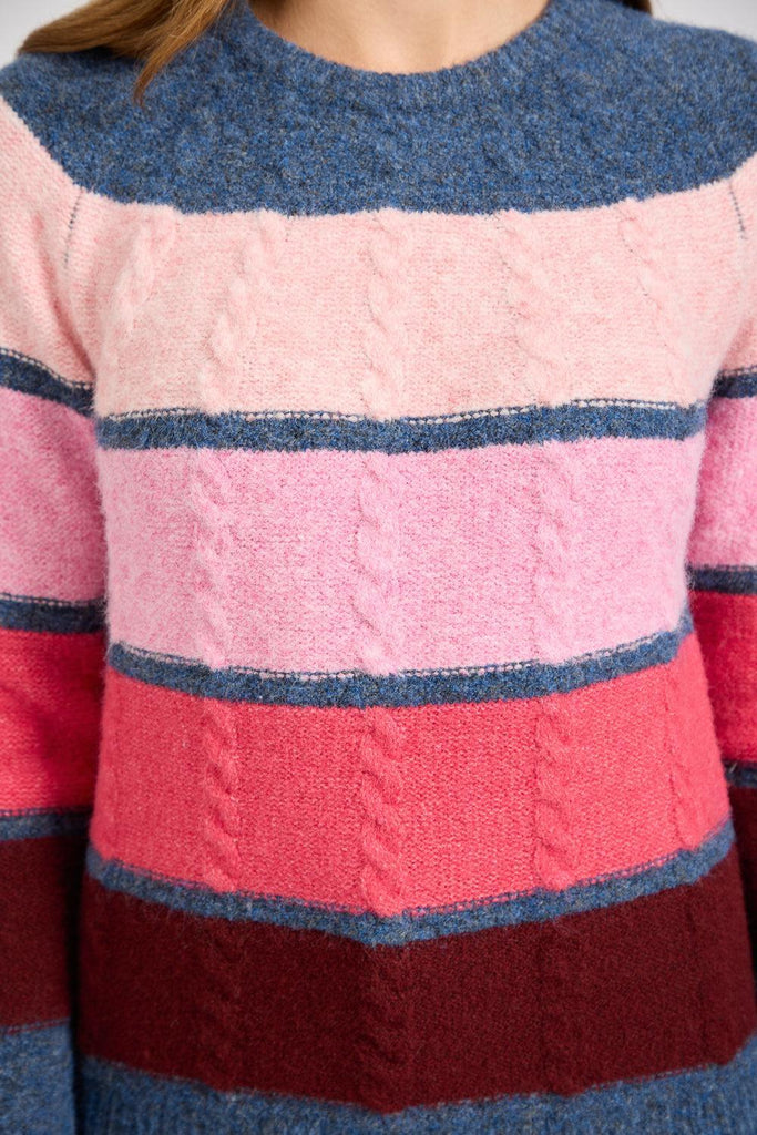 Cable-Knit Colour Block Jumper PINK SU-25MF-657-Knitwear-Paco