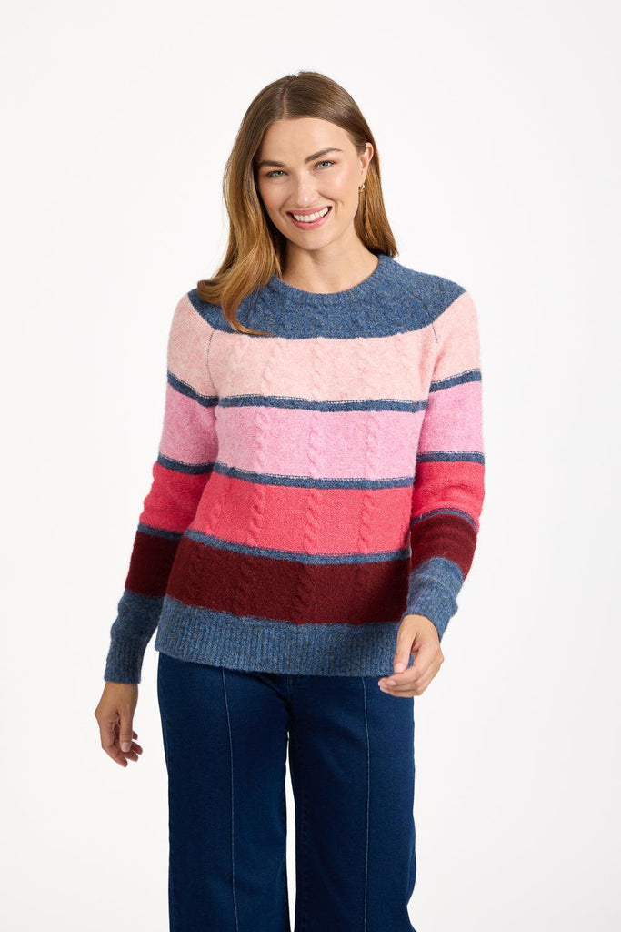 Cable-Knit Colour Block Jumper PINK SU-25MF-657-Knitwear-Paco
