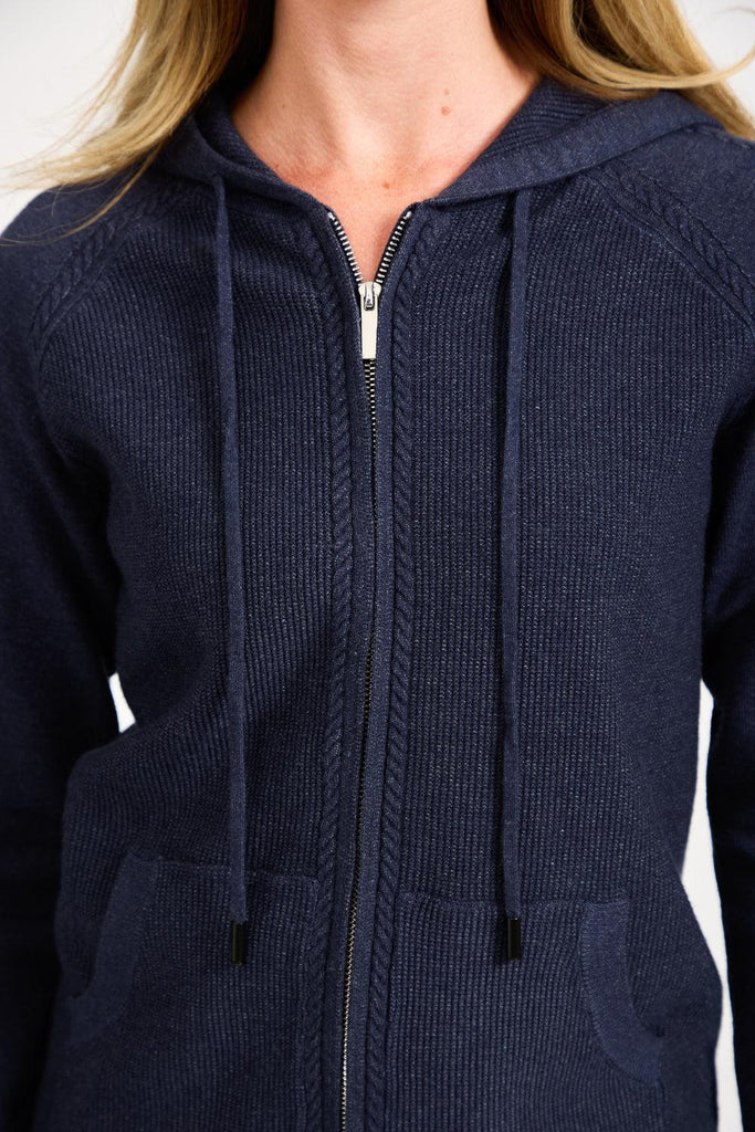 Cable-knit Zip Hooded Cardigan NAVY SU-25MF-653-Knitwear-Paco