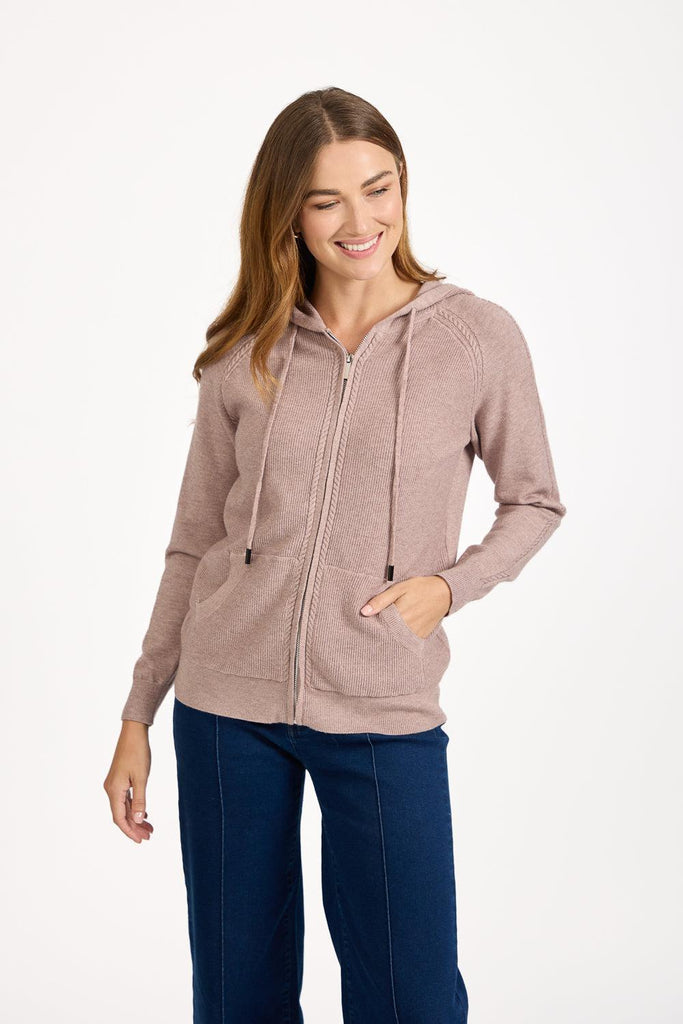 Cable-knit Zip Hooded Cardigan TAUPE SU-25MF-653-Knitwear-Paco