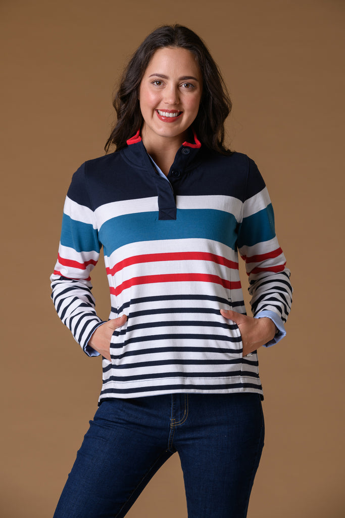 Chambray Trim Sweatshirt Navy/Red-Sportswear-Paco