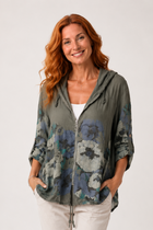 Print Hood Zip Jacket KHAKI