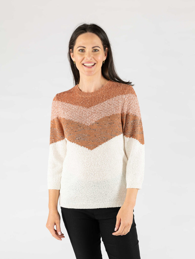 Chevron Block Popcorn Jumper-Jumpers & Cardigans-Paco