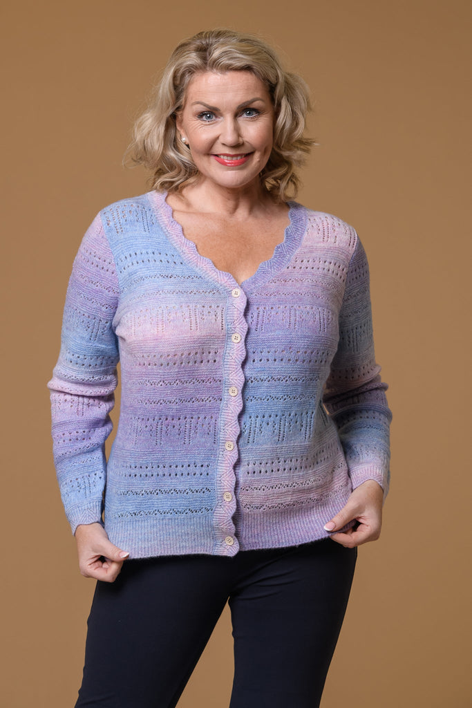 Chunky Pointelle Cardigan -Lilac-Knitwear-Paco