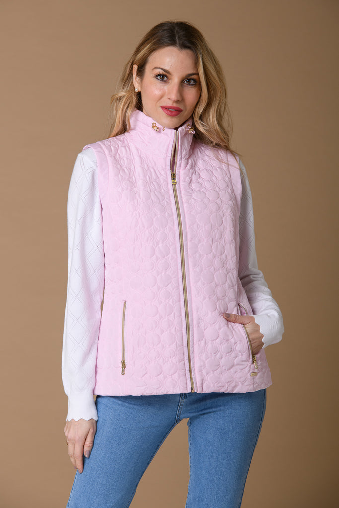 Circles Quilt Gilet - Pink-Gilets-Paco