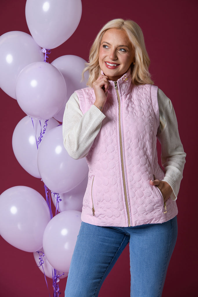 Circles Quilt Gilet - Pink-Gilets-Paco