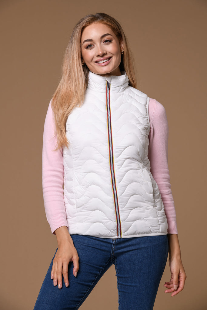 Colour Zip Gilet- White-Gilets-Paco