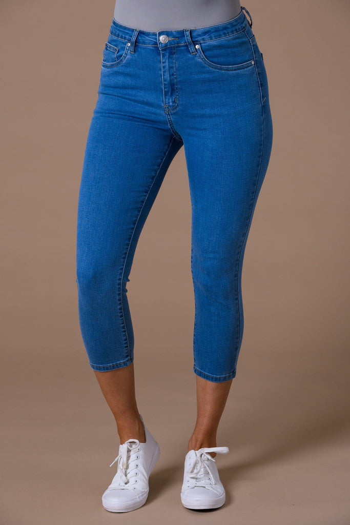 Comfort Cut Off Denims - Mid blue-Bottoms-Paco