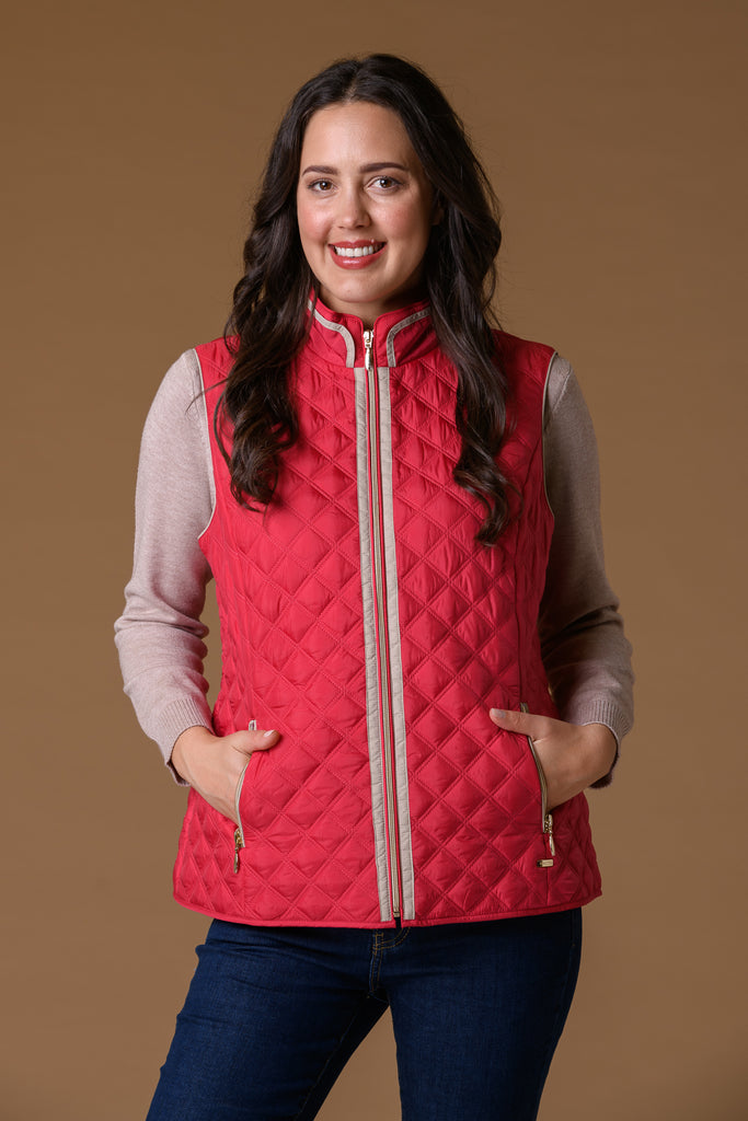 Contrast Trim Gilet - Red-Gilets-Paco