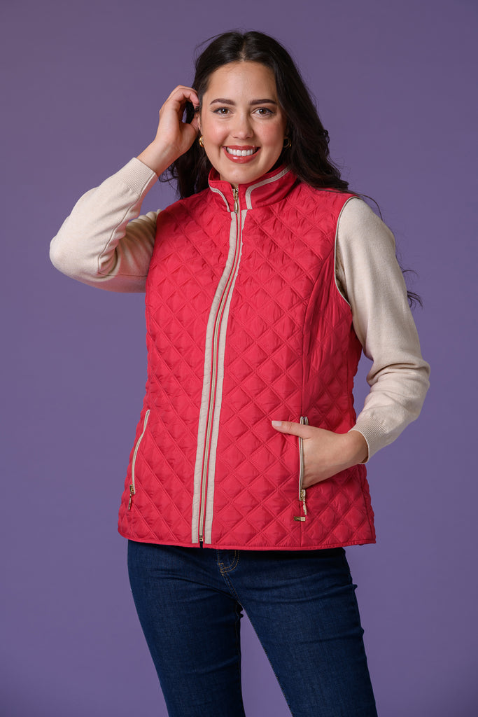 Contrast Trim Gilet - Red-Gilets-Paco