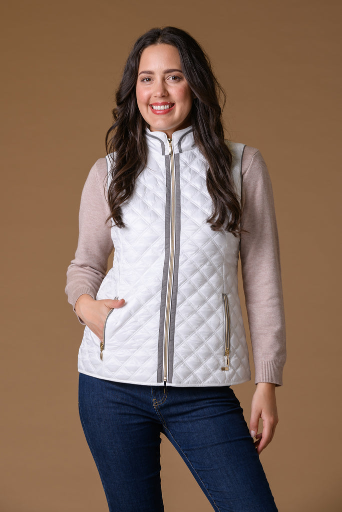 Contrast Trim Gilet - White-Gilets-Paco