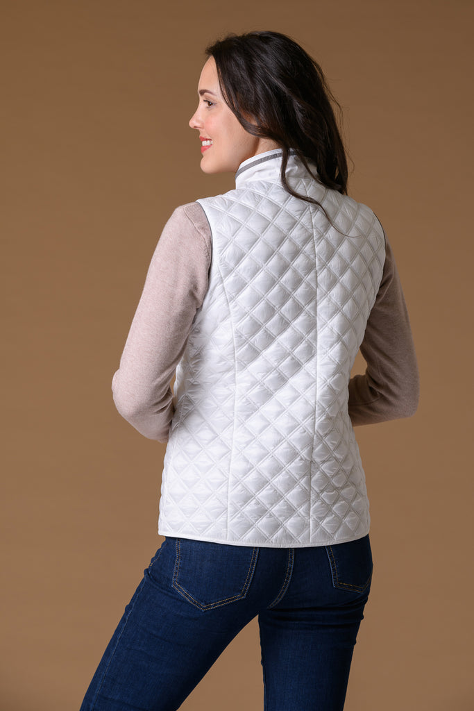 Contrast Trim Gilet - White-Gilets-Paco