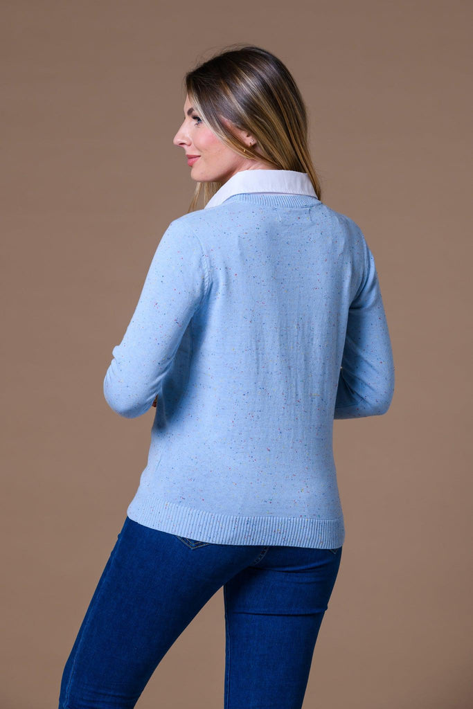 Marl Pointelle Sweater BLUE-Knitwear-Paco