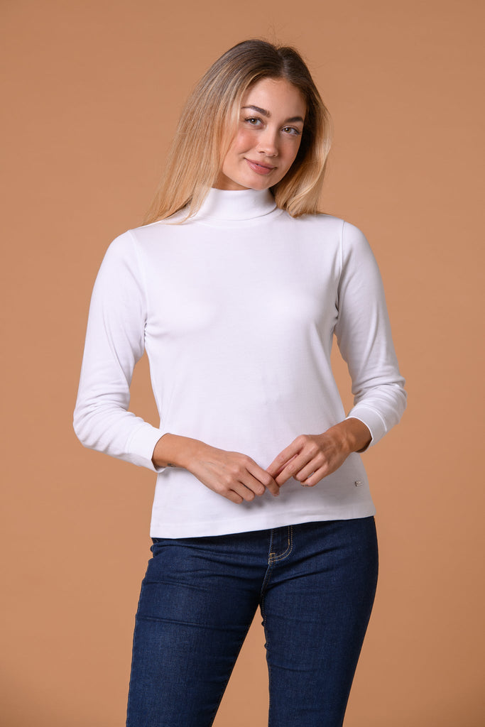 Cotton Roll Neck Top-Tops-Paco