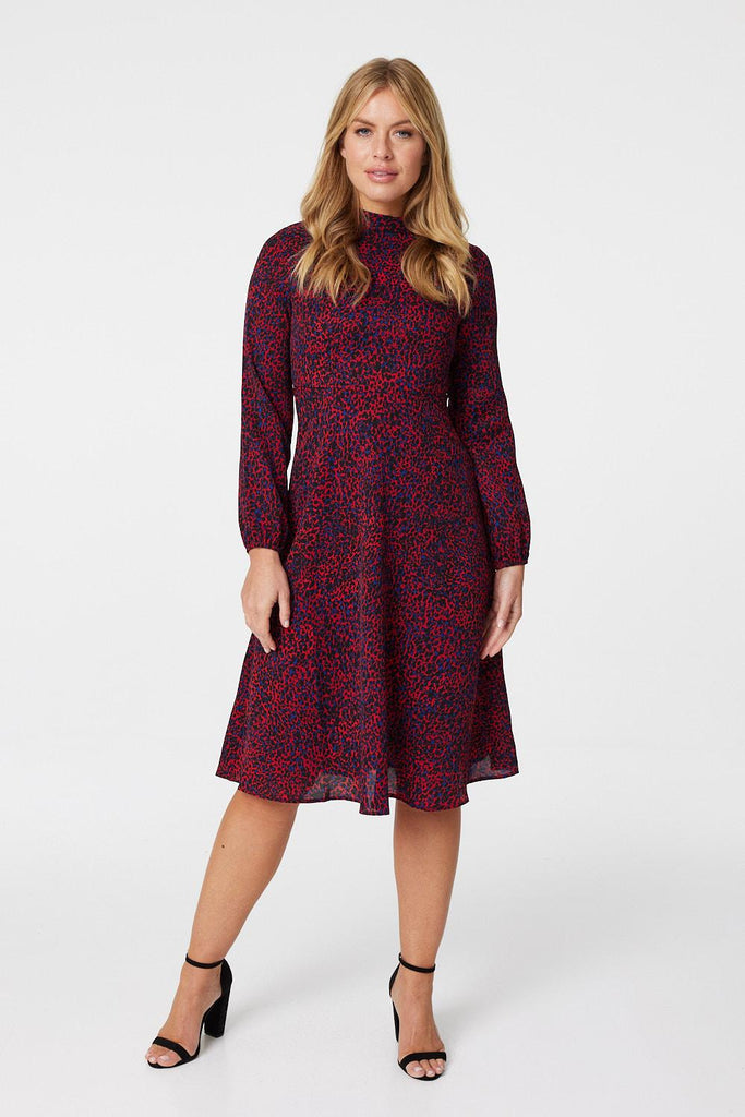 Crepe Turtle Neck Dress - RED-Dresses-Paco