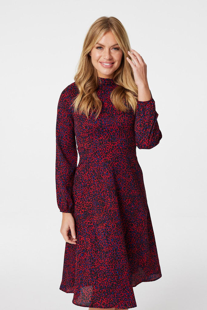 Crepe Turtle Neck Dress - RED-Dresses-Paco