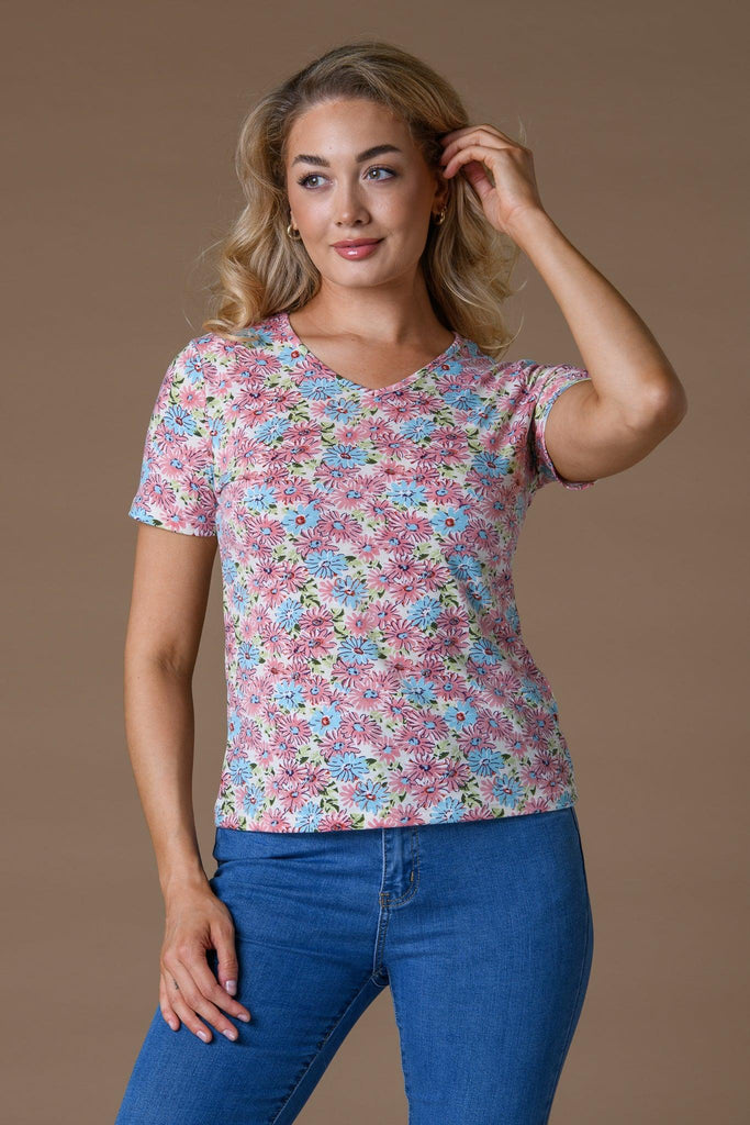 DAISY FLOWERS V Neck - WHITE-Basics-Paco
