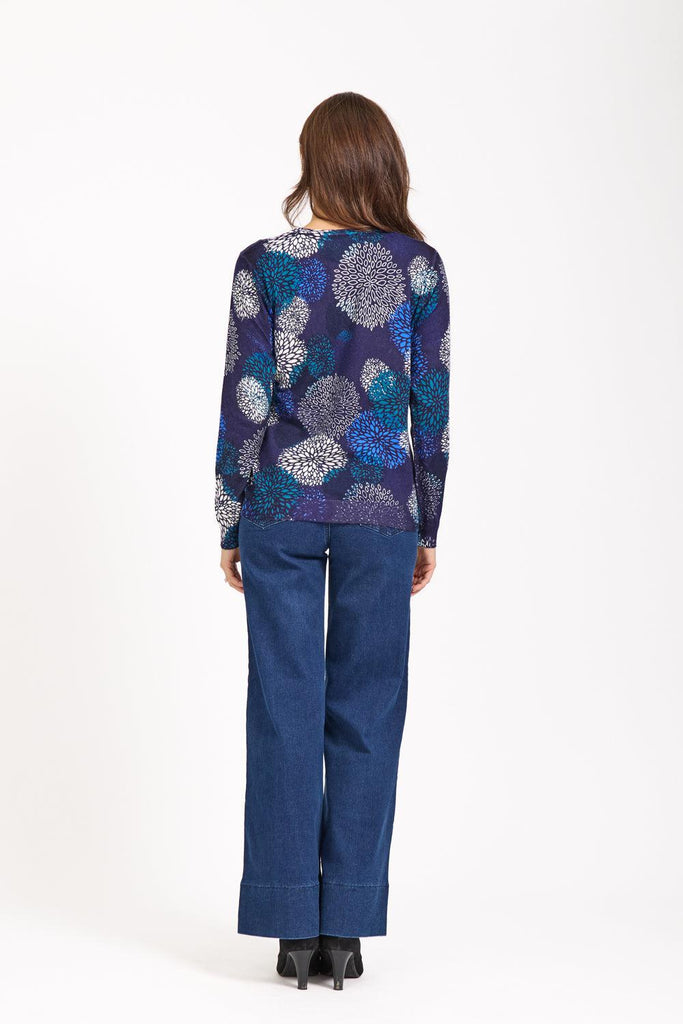 Dahlia Print Jumper Blue-Knitwear-Paco