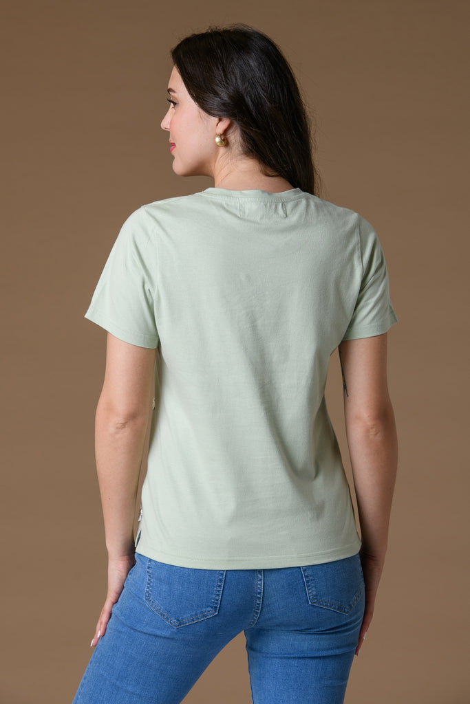 Daisy Embellished Tee - Soft Green-Casualwear-Paco