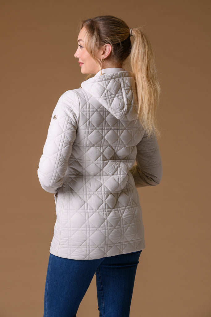 Designer Diamond Quilt Jacket - Beige-Jacket-Paco