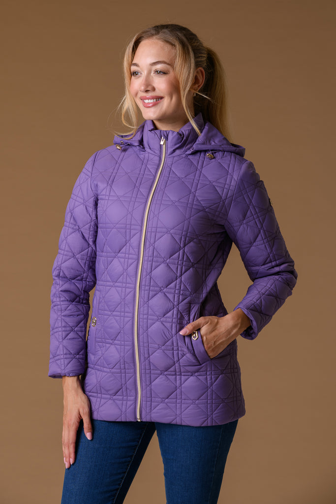 Designer Diamond Quilt Jacket - Purple-Jacket-Paco