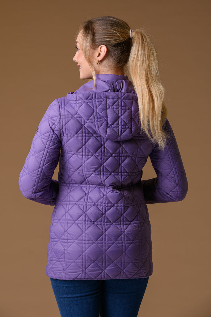 Designer Diamond Quilt Jacket - Purple-Jacket-Paco
