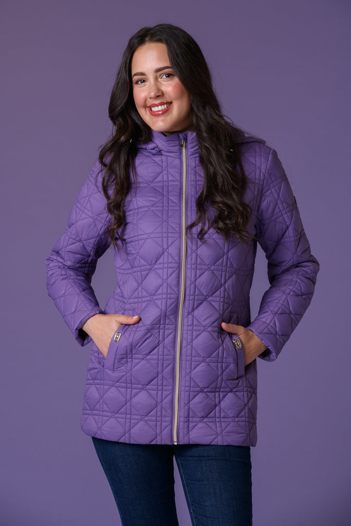 Designer Diamond Quilt Jacket - Purple-Jacket-Paco
