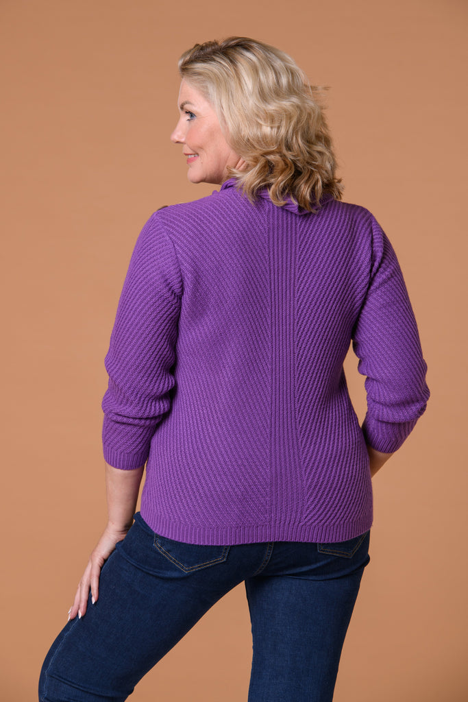 Diagonal Cowl Neck Sweater-Purple-Knitwear-Paco