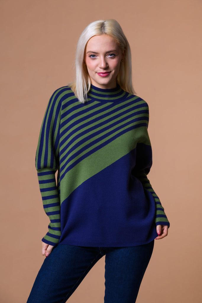 Diagonal Stripe Batwing Sweater-Sweaters-Paco