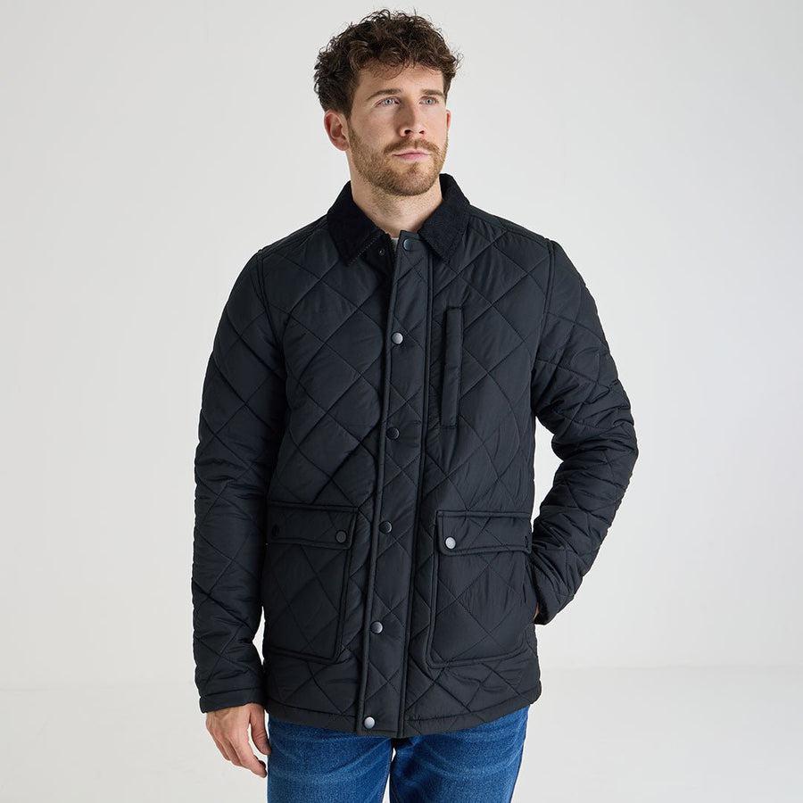 Diamond Quilted Jacket - Black-Menswear-Paco