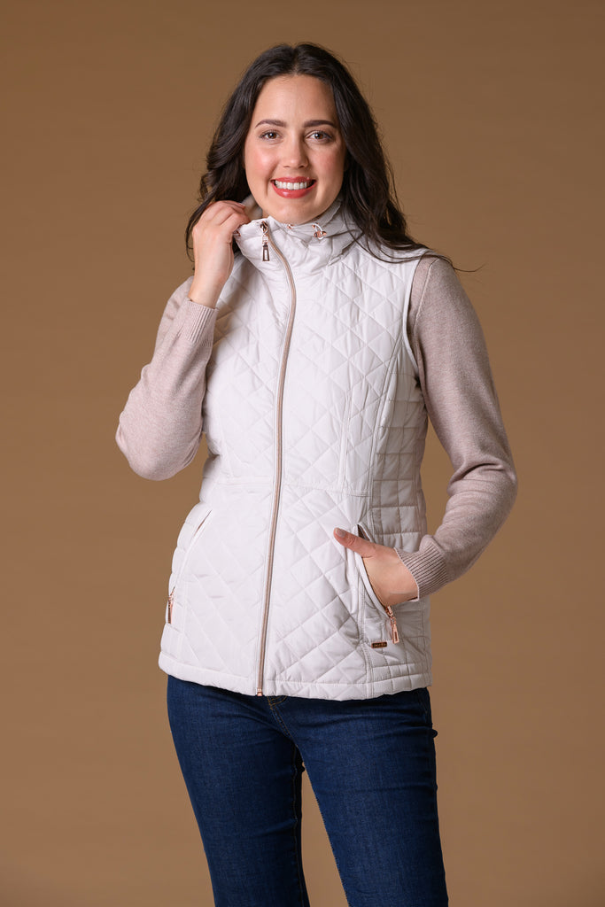Diamond + Square Fleece Line Gilet - Cream-Gilets-Paco