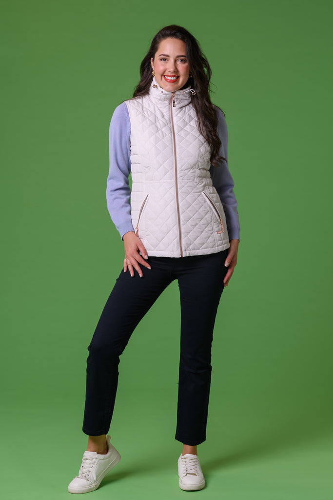 Diamond + Square Fleece Line Gilet - Cream-Gilets-Paco