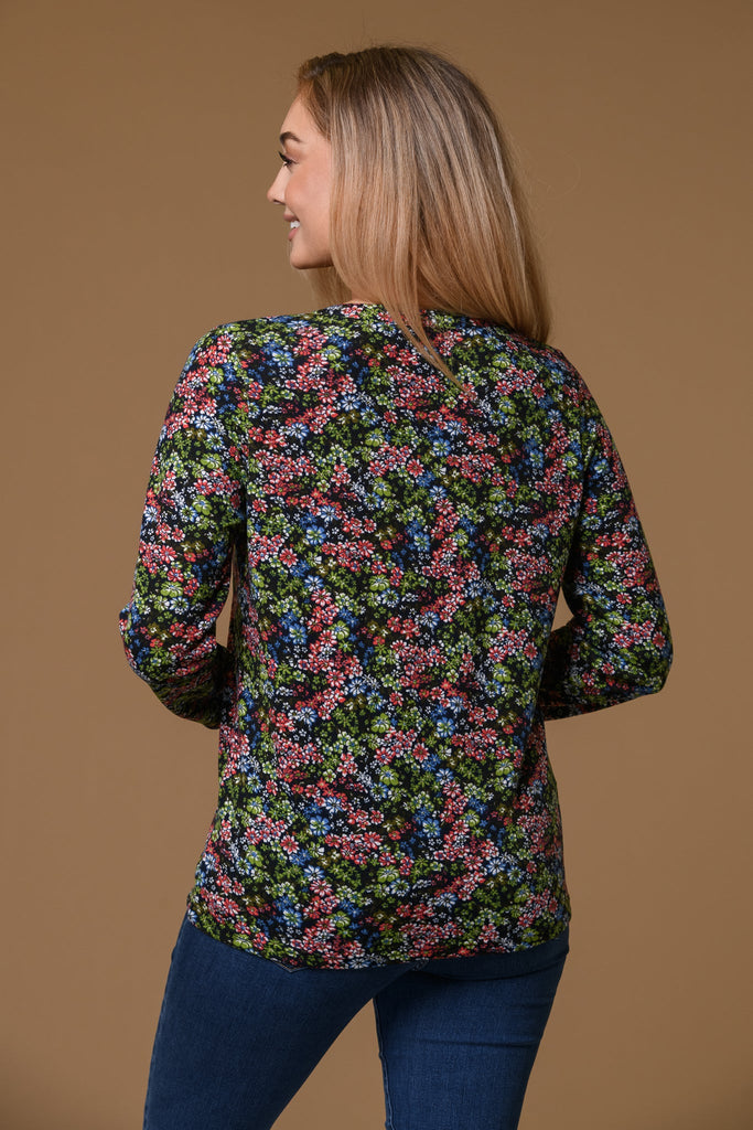 Ditsy Brushed Notch Neck-Multi-Tops-Paco