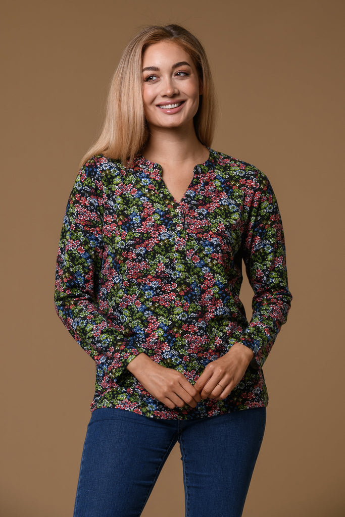 Ditsy Brushed Notch Neck-Multi-Tops-Paco