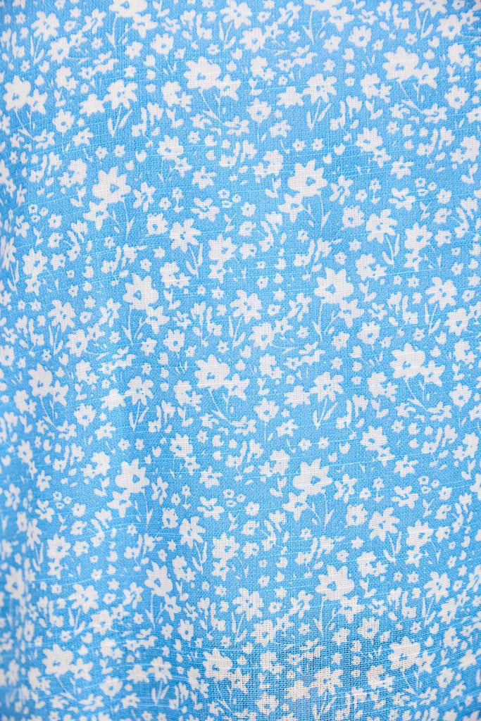 Ditsy Floral Print Top - Blue-Tops-Paco