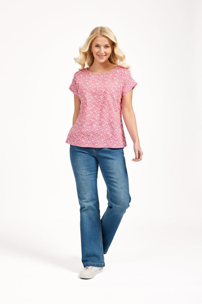 Ditsy Floral Print Top - Pink-Tops-Paco