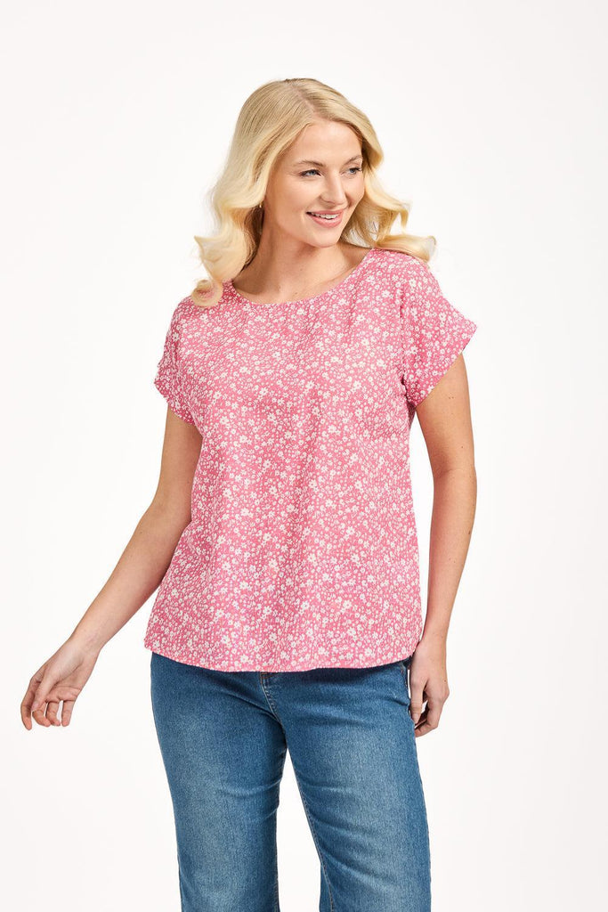 Ditsy Floral Print Top - Pink-Tops-Paco