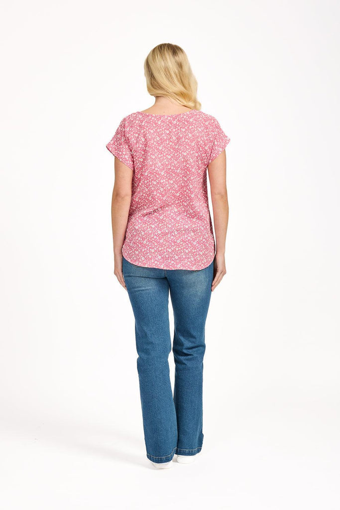 Ditsy Floral Print Top - Pink-Tops-Paco