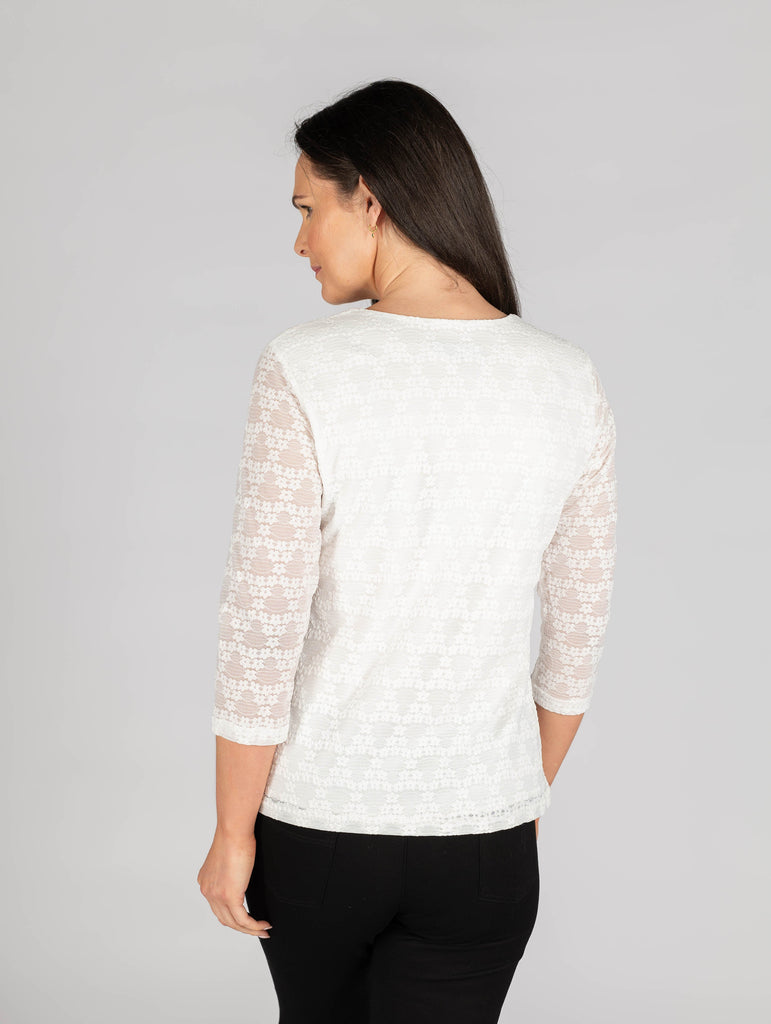 Ditsy Flower Lace V Neck Top-Tops-Paco