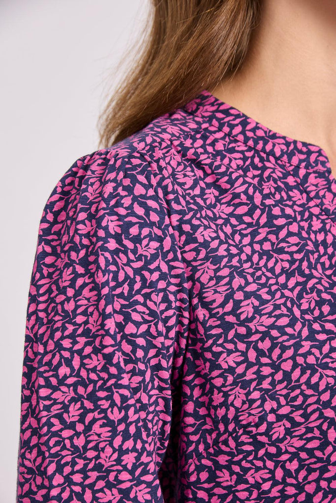 Ditsy Leaf Print Shirt-Tops-Paco