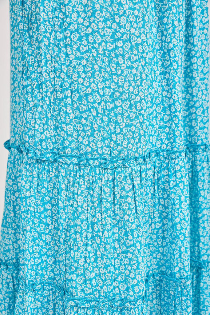 Ditsy Print Button Up Dress With Ruffles - Blue-Dresses-Paco