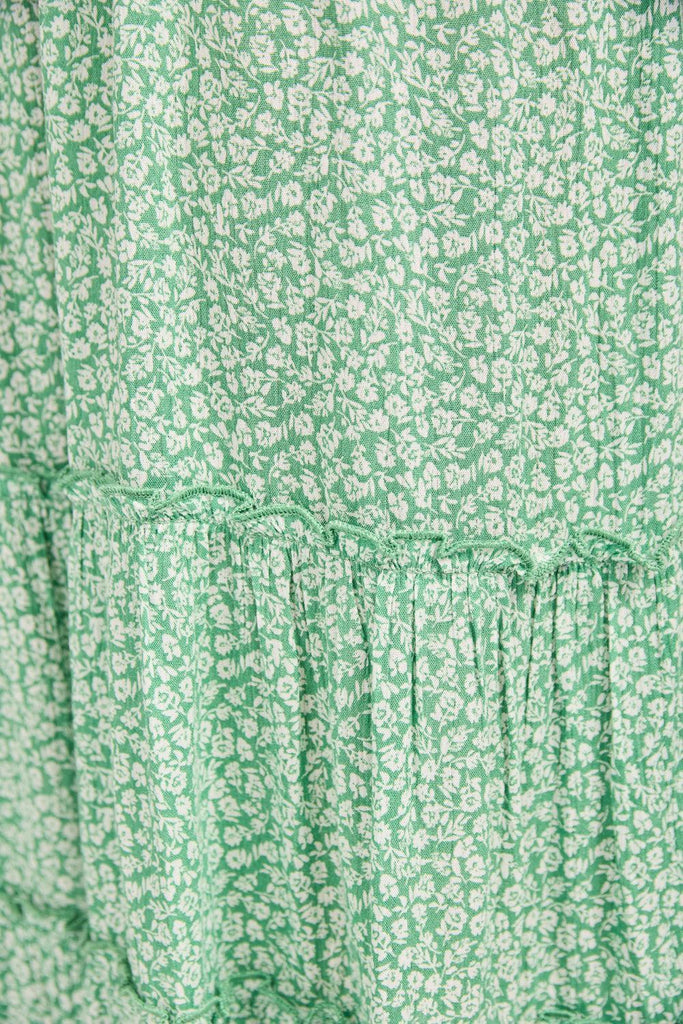 Ditsy Print Button Up Dress With Ruffles - Green-Dresses-Paco