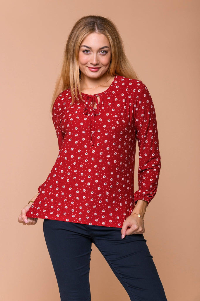 Ditsy Print Soft Touch Top-Tops-Paco