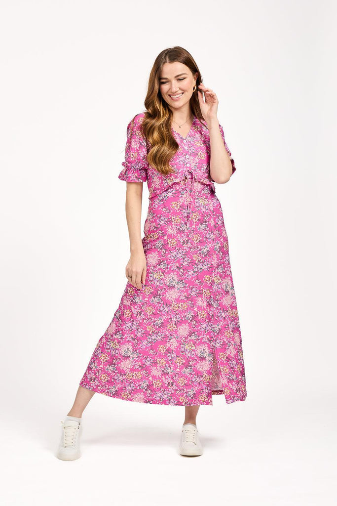 Ditsy Print Tie Front Dress - Pink-Dresses-Paco