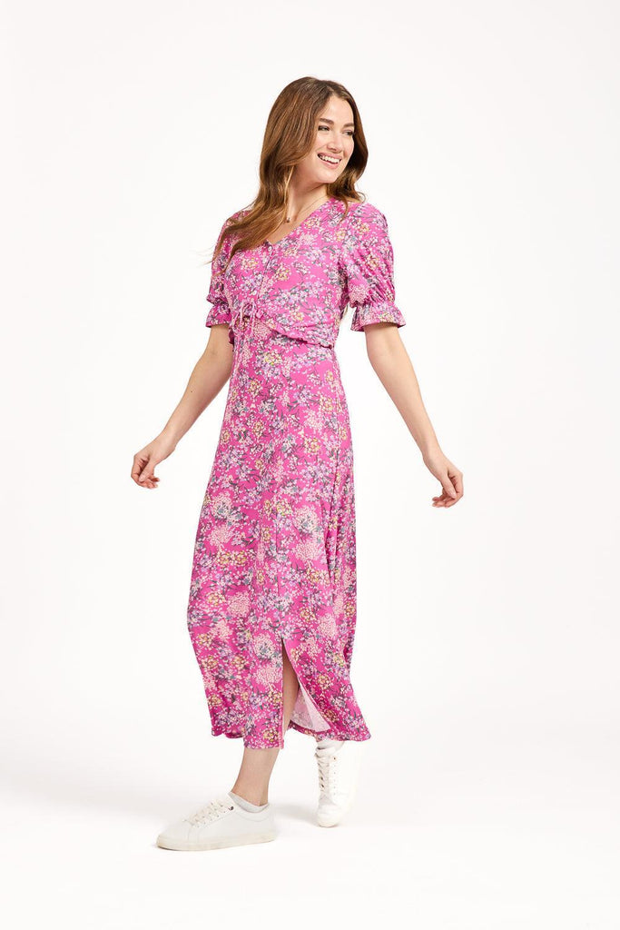 Ditsy Print Tie Front Dress - Pink-Dresses-Paco